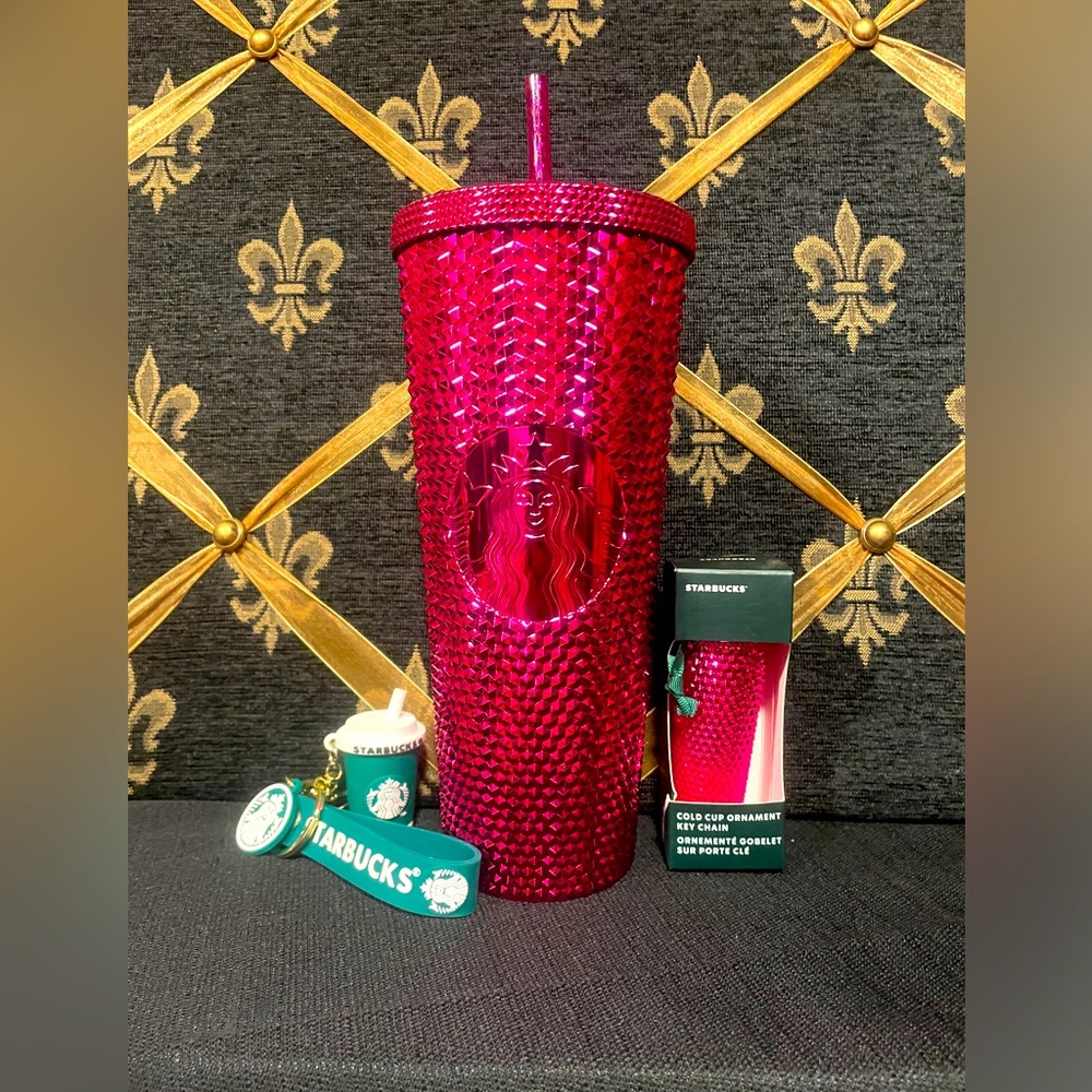 Starbucks’s gift bundle NWT. 24 Oz pink tumbler with straw, ornament & keychain